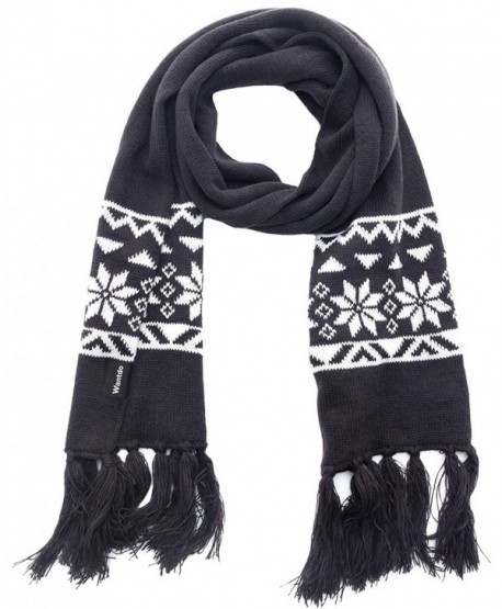 Wantdo Unisex Knitted Scarf Ski Winter Scarf Crochet Snowflake Pattern with Tassel - Anthracite/white - C212MZ1M0S8