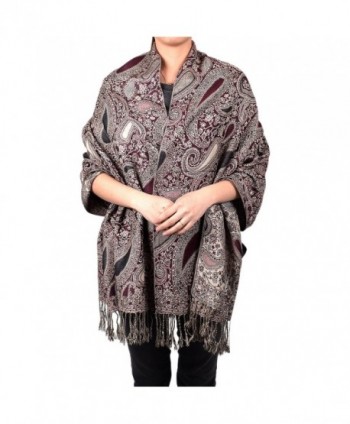 Paisley Floral Pashmina Multi Color Scarf Shawl Wrap - Maroon/Silver - CC12NA8I7A8