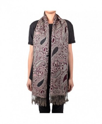 Paisley Floral Pashmina Maroon Silver