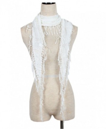 METERDE Women's Long Slim Tassel Cotton Neck Scarf Soft Knit Wrap - White - CQ124H3SDPB