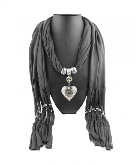 Shineweb Women Infinity Fringe Scarf Heart Charm Jewelry Pendant Scarf Necklace - Grey - CH12MYTGR86