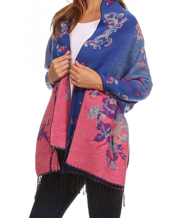 Sakkas Ontario double layer floral Pashmina/ Shawl/ Wrap/ Stole with fringe - 1-royal - C2124TM3ESV