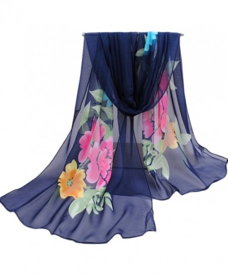 Premium Soft Chiffon Sheer Voile Shawl 16050CM Womens Neck Scarf - Navy Blue - CJ182ZCU4DU