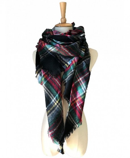 Women's Tassels Soft Plaid Tartan Scarf Winter Large Triangular Blanket Wrap Shawl - Dark Green8 - CZ186WXO3TM