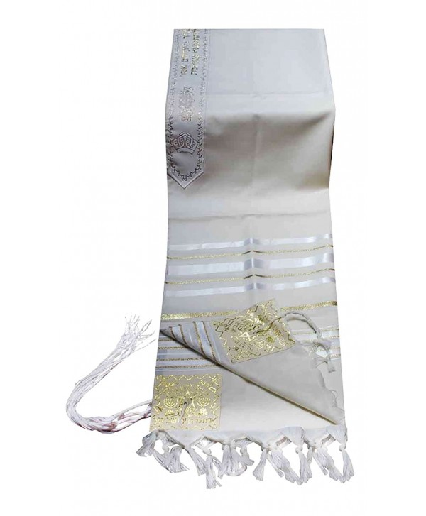 100% Wool Tallit Prayer Shawl in White and Gold Stripes Size 24" L X 72" W - CL11224JBIB