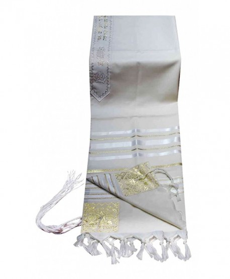100% Wool Tallit Prayer Shawl in White and Gold Stripes Size 24" L X 72" W - CL11224JBIB