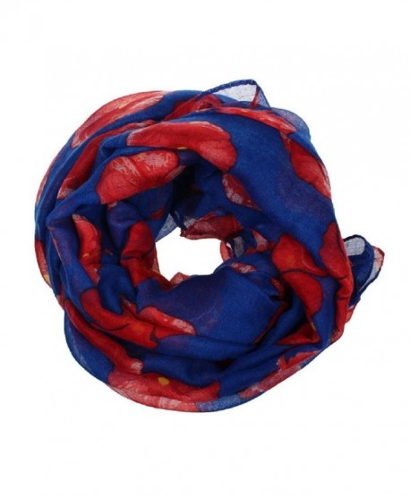 Willsa Fashion Red Poppy Print Long Scarf Flower Beach Wrap Ladies Stole Shawl - Blue - CP1858E20NU