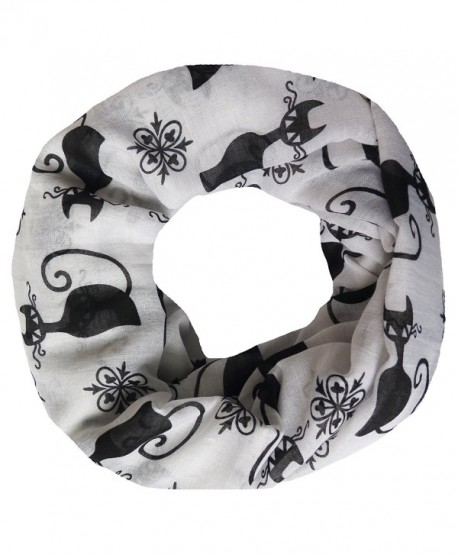 Lina & Lily Cat Animal Print Infinity Scarf for Women Lightweight - White+black - CM1808RXA82