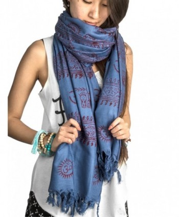 Large Om Scarf Wrap Yoga Soft Cotton Hand Printed Boho Bohemian White Black Yellow - Blue - CH12IF5SJ79