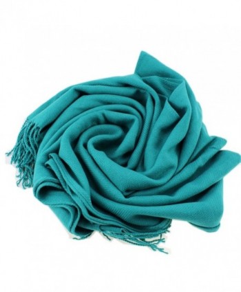 Dosoni Women Soft Pashmina Scarf Solid Color Long Shawl Wrap with Fringe - Lake Blue - C412N1R3A9I