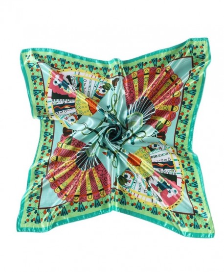 CS&BEAUTY Women's Neckerchief 35"X35" Fan Pattern Square Scarf Headdress - Green - CQ12O0K3JSH