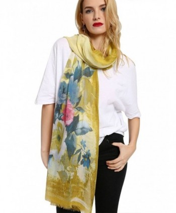 GERINLY Summer Scarfs Rosa Chinensis Print Beach Wrap Womens Travel Shawls - Yellow - CJ18C3TL4NG