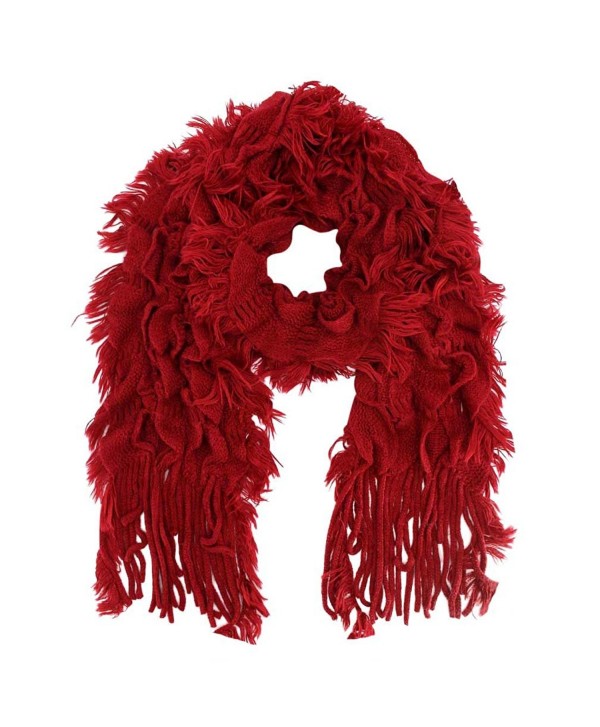 Frilly Ruffle Winter Scarf With Fringe - Red - CK1103TMN05
