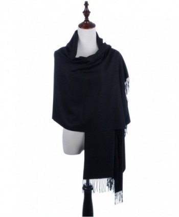 BYOS Versatile Oversized Soft Cashmere Shawl Scarf Travel Wrap Blanket W/ Tassels- Many Colors - Black - C5186H496UN