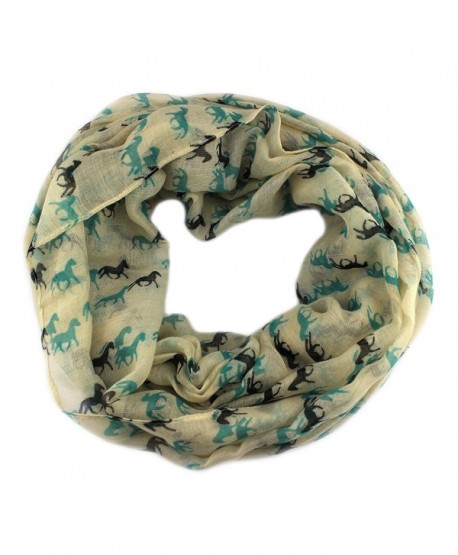 PendantScarf Women's Fashion Animal Horse Print Loop Ring Infinity Scarf - Ivory - CQ128LQE9BH