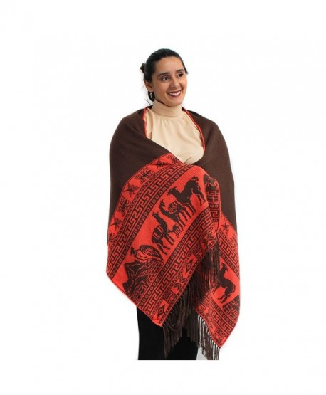 PASHMINA Shawl Wrap Cape Ruana Cloak Reversible MACHU PICCHU made in PERU - Brown - CM12MLLJEX1