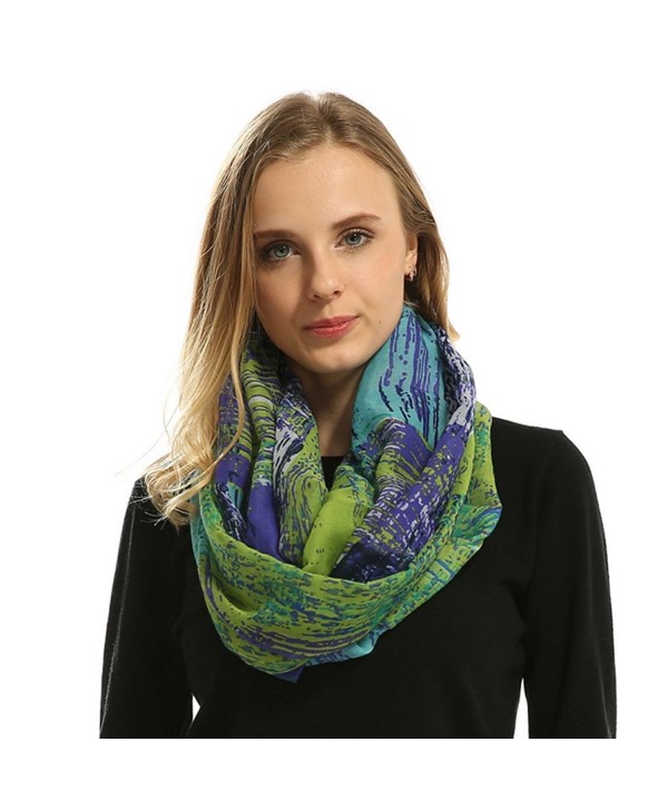 Lo Shokim Womens Mixed Color Artistic Oil Print Infinity Scarf - Blue and Green - C9186CGQGK0
