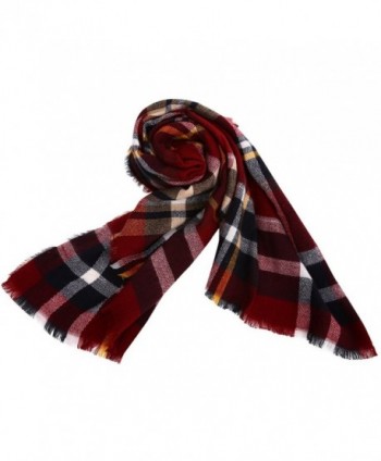 Phyxin Women Tassels Soft Plaid Tartan Scarf Warm Blanket Wrap Shawl Cape - Blush - C5187GTZ9XA