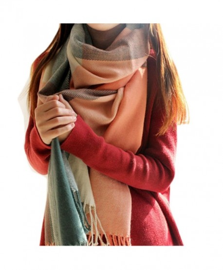 KM Women's Autumn and Winter Long Scarves/ Warm Scarf/ Plaid Shawl - pink-green - CD11OX5EOSJ