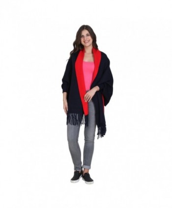 Womens Poncho shawl with sleeves Winter warm scarf fashion Scarves for gifting - Blue-Red - CG1876YX66Q