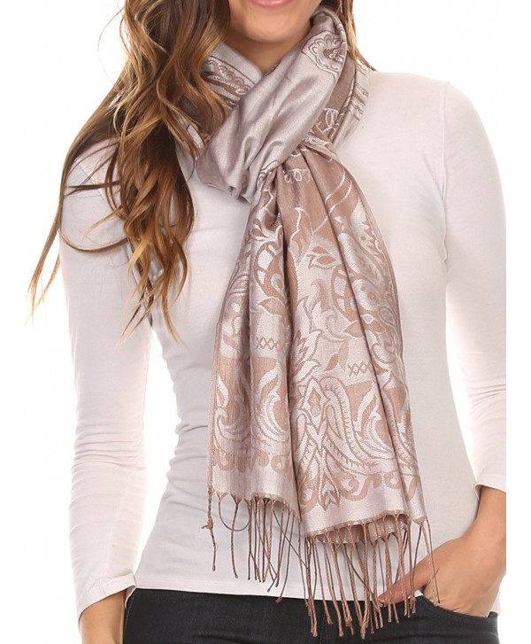 Sakkas Kendall Long Extra Wide Floral Paisley Patterned Pashmina Shawl / Scarf - Silver / Brown - C412LN81UUN