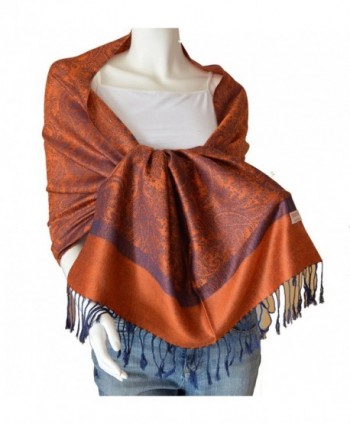 Jacquard Pashmina Paisley Shawl Rust & Ink Blue AQ - CJ112HTKB7B