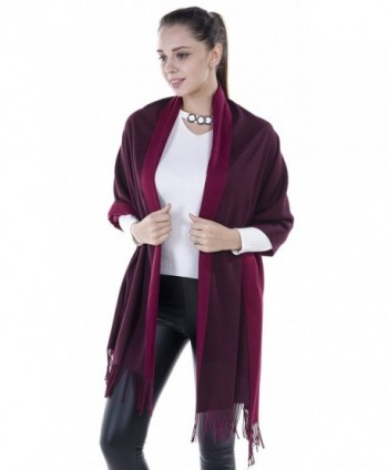 Niaiwei Long Pashmina Womens Wool Shawl- Bridal Extra Large shawl for Wedding Evening - Red + Red Wine - C7186YSD74Y