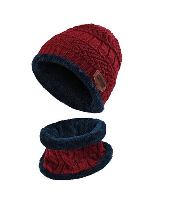 BUUFAN Chic Winter Beanie Outerdoor Hat Scarf Set Warm Knit Hat Thick Knit Skull Cap For Men Women - Wine Red - C91894HG3OL