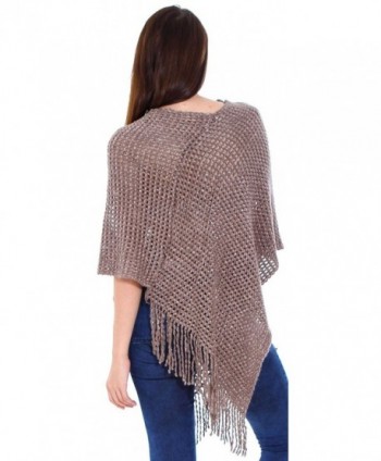 Livingston Ponchos Crochet Fringed Sequins in Wraps & Pashminas