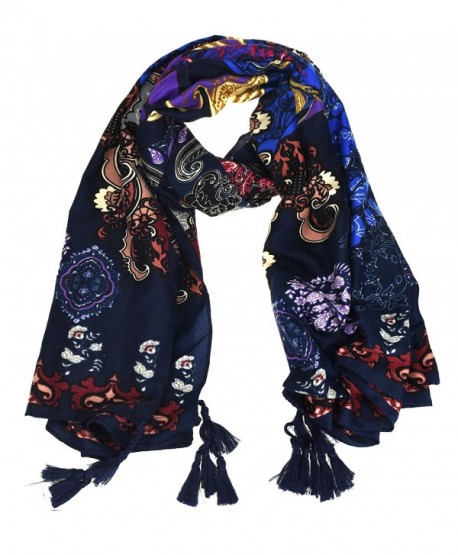 NKTM Twill Cotton Pashmina Shawl Wrap Paisley Pattern Scarf Womens Elephant Print Scarf - Type2 Blue - CI12O8MZ54X