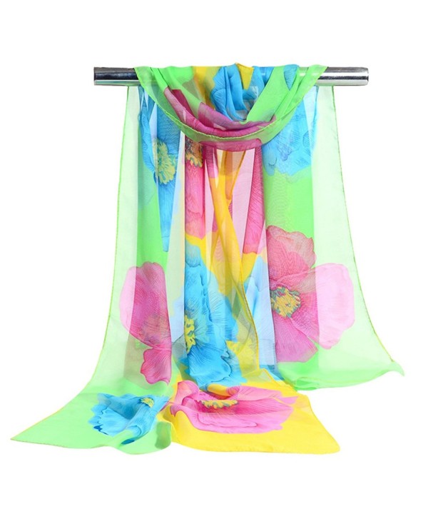 GERINLY Ladies Chiffon Scarves Spring Floral Shawl Sheer Scarf - Green+yellow - CC1836MWWLZ