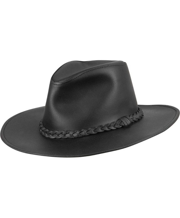 Mens Cowboy Leather Hat W/ Braid - Black - C311PRJMYEL