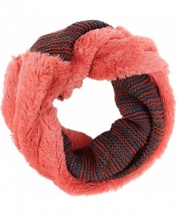 Sakkas Sele Short Two Textured Faux Fur Ribbed Knit Mixed Designed Infinity Scarf - Coral - CL12MXB659Q