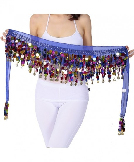 ZLTdream Belly Dance Hip Scarf With Film Gong & Coins Chiffon - Dark Blue - CE12J1YYIRN