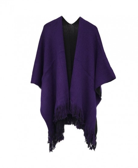 Kocome Women Blanket Oversized Scarf Wrap Long Knit Shawl Poncho Tassel Fringe - Black+purple - C612O2RGRED