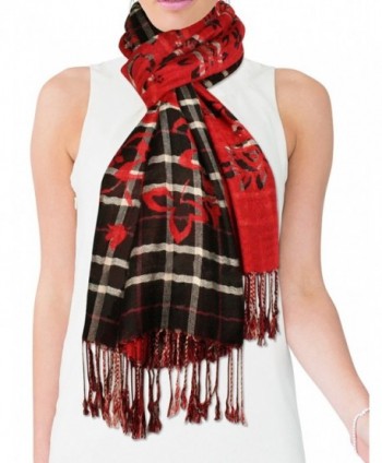 Viscose Cross Stripes Flower Imprint in Cold Weather Scarves & Wraps