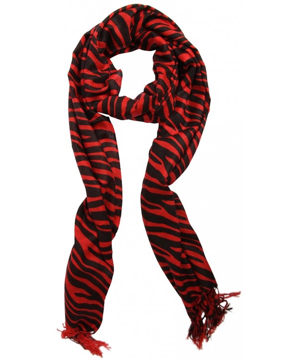 Women's Zebra Print Super Soft and Silky Fashion Pashmina Shawl Wrap Scarf - Red - CD11IURXEZZ