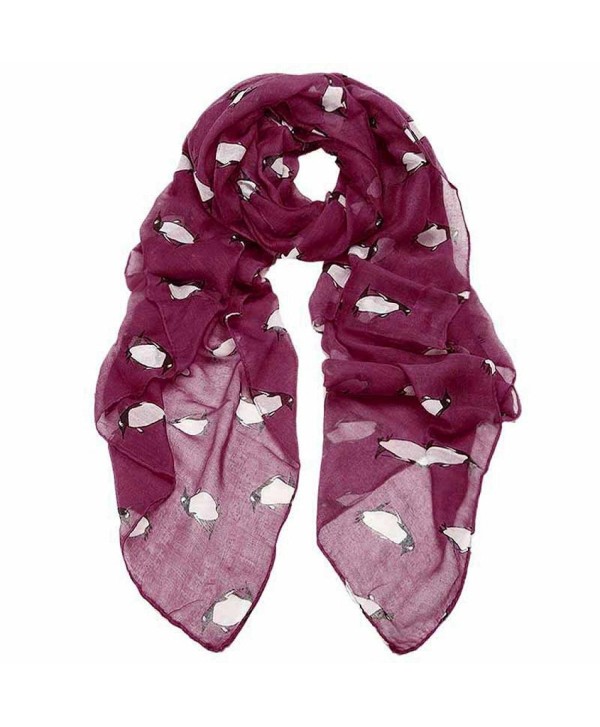 Women Cute Penguin Print Scarves Wraps Vovotrade - Red - C31293G1H5F