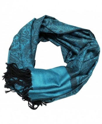 Paisley Men Women Fashion All Season Pashmina Silk Soft Warm Large Scarf Wrap Shawl - Peacock Blue Black - CJ1281BUNTT