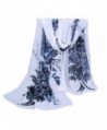 Herebuy - Unique Women's Floral Scarves: Chiffon Flowers & Birds Printed Scarf - Blackwhite - C5186R756WO