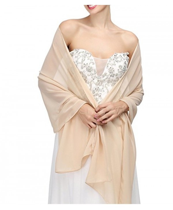 macria Chiffon Bridal Wedding Shawl Wrap Women's Evening Dress Stole Scarves - Champagne - CV187DOIZD5