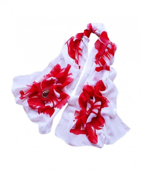Gotd Women Soft Thin Chiffon Silk Scarf Flower printed Scarves Wrap Shawl - Red - C312J1YEVY3