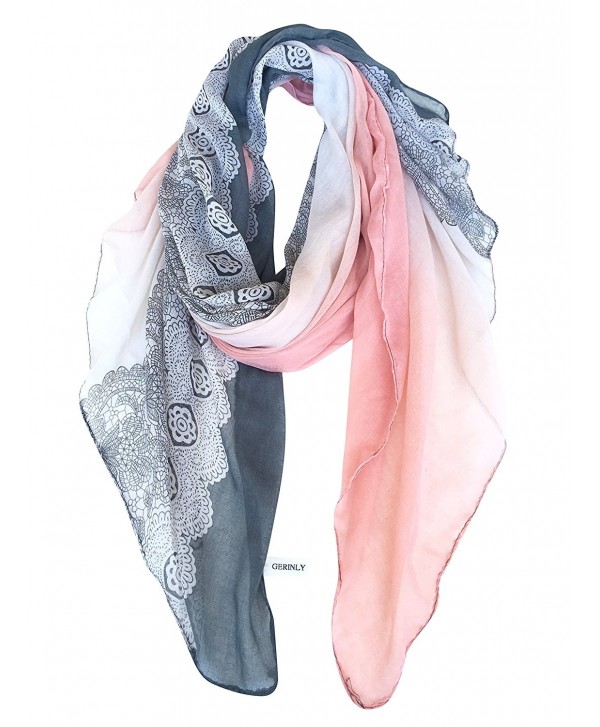 GERINLY Lightweight Scarves: Fashion Lace Print Shawl Wrap For Women - Grey+lightpink - C2126RVNHAV