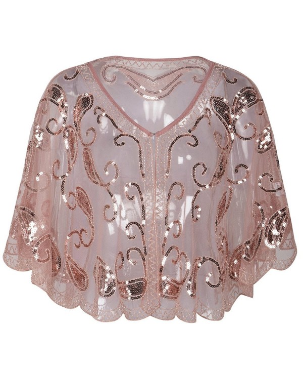 Kayamiya Women's Evening Shawl Wraps 1920s Sequin Beaded Cape Cover Up - Pink - CU180KD7MER