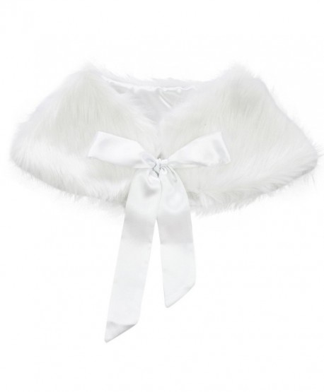 TiaoBug Girls Princess Faux Fur Bolero Shoulder Cape Bridesmaid Shawl Stole Shrug - White - CP1298664MV