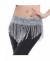 ZYZF Beaded Elastic Waist Rave Belly Dance Skirt Hip Scarf Costume - Silver - C612G7AVKGF