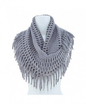 New Design Fringe Knitted Crochet Cutout Infinity Scarf V241 (Light Gray) - C2129SXZ88F