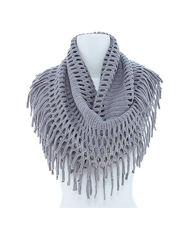 New Design Fringe Knitted Crochet Cutout Infinity Scarf V241 (Light Gray) - C2129SXZ88F