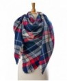 Plum Feathers Premium Plaid Pattern Knit Large Blanket Scarf with Fringes - Navy-red Plaid - CF12O4B8WDI