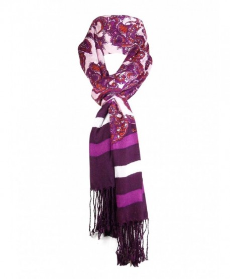 Jones New York Women's Striped Paisley Fringe Scarf - Pink - CX1266Y7QS9